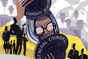 Illustration of woman switching hats.