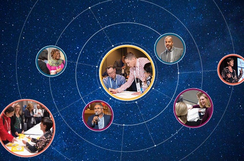 ACC member photos displayed in concentric circles against a background of the night sky