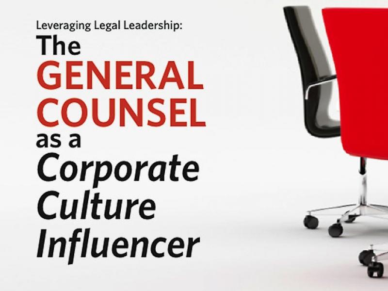 chairs at a conference table with the words Leveraging Legal Leadership: The General Counsel as a Corporate Culture Influencer
