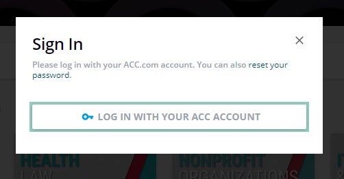Sign In Please log in with your ACC.com account. You can also reset your password. LOG IN WITH YOUR ACC ACCOUNT