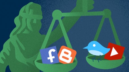 social media icons in the scales of liberty