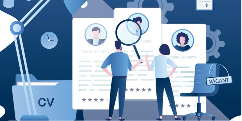 illustrated people investigating employment records