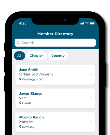 iPhone showing the ACC365 app's member directory