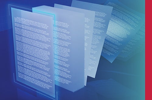 documents on blue background