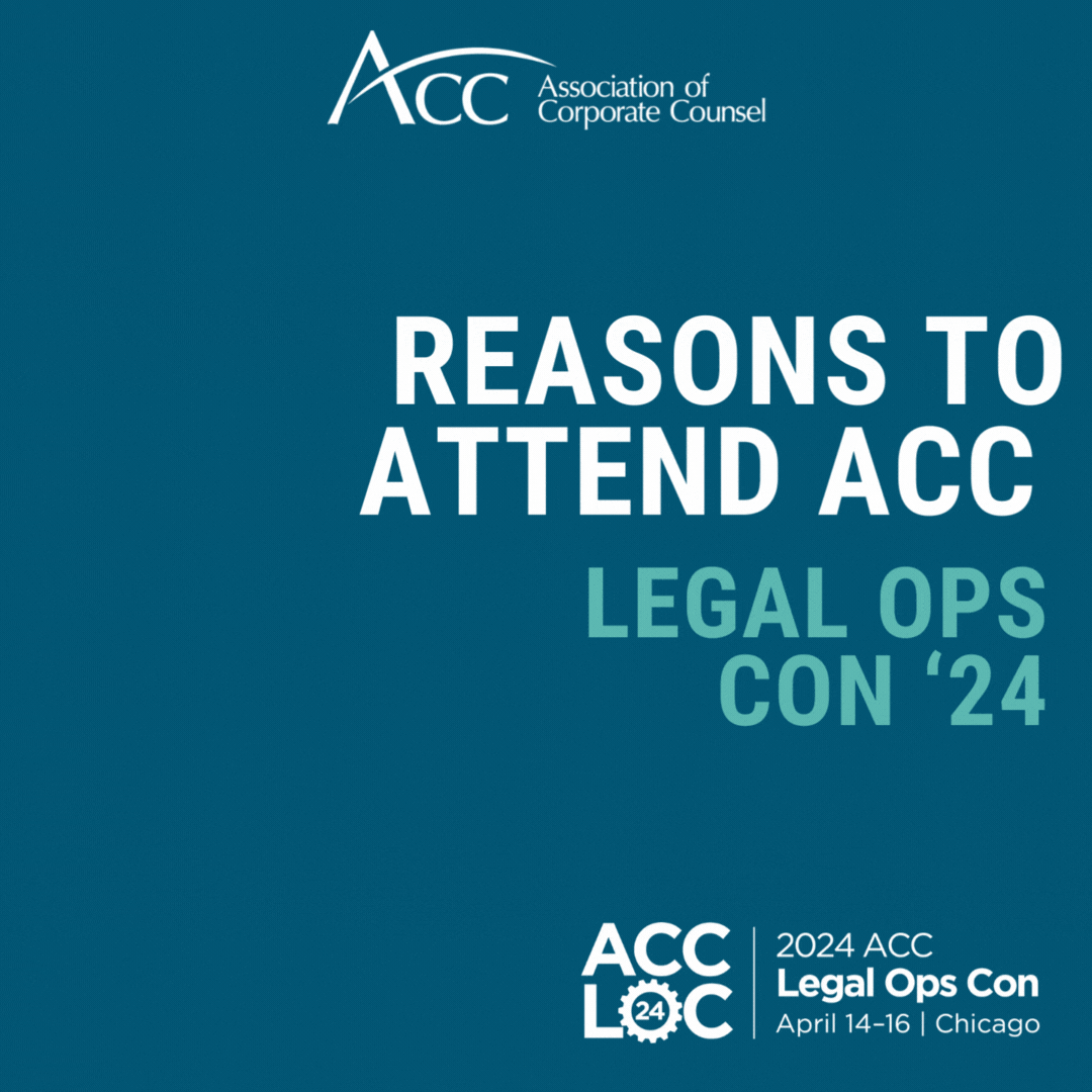5 Reasons to attend ACC Legal Ops Con '24 ACC LOC 2024 ACC Legal Ops Con 1 Gain insights from industry experts 2 Networking opportunities 3 Interactive bootcamp 4 Cutting-edge technology showcase 5 Thought-provoking panel discussions Register today for Legal Ops Con '24