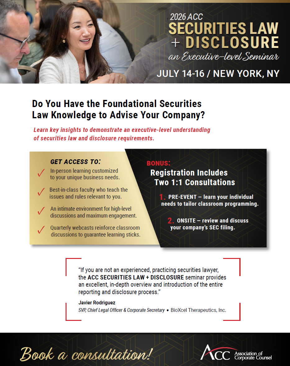 2026 ACC Securities Law + Disclosure Seminar Flyer